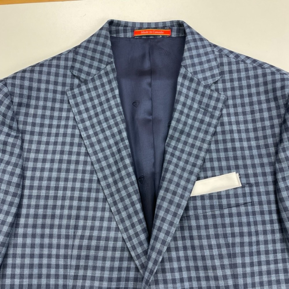 Daniel Cremieux 40R Loro Piana Wool Blue Gingham Two Button Sport Coat